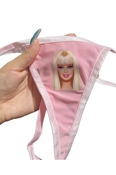 Lolipop Butik Barbie Head Baskılı Pembe Lastikli T-String Model Tanga