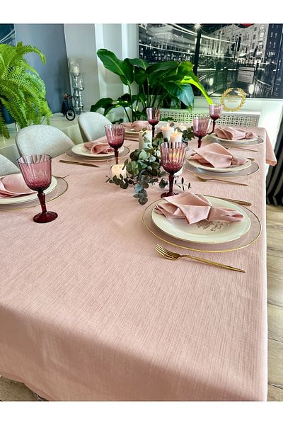Decamor home Linen Textured Powder Pink Care Free Stain Resistant Tablecloth