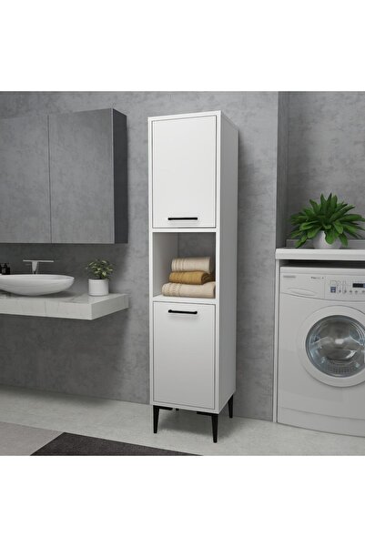 ARNETTİ Daminol 5 Raflı 2 Kapaklı Çok Amaçlı Banyo Dolabı – Beyaz, Dar Alanlara Uygun