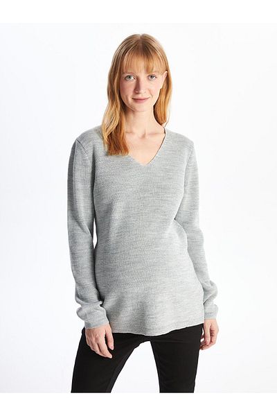 LC Waikiki Lcw V-Neck Shiny Looking Long Sleeve Maternity Knitwear Sweater