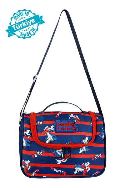 Niss Store Waddell Licensed - Dark Blue/red Shark Patterned Thermal Lunchbox