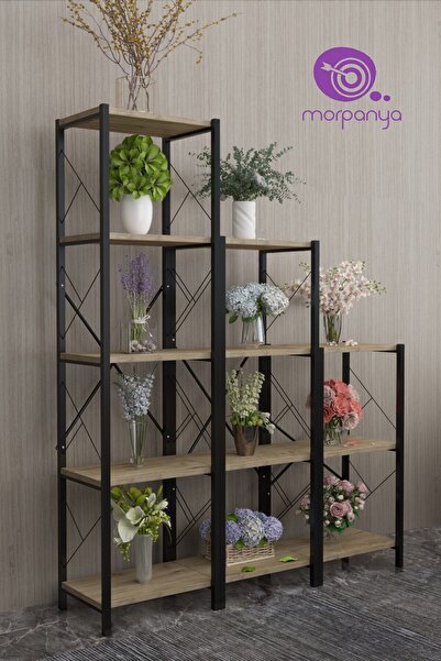Morpanya Arvera Merdiven Metal Çiçeklik Saksılık 3 Bölmeli Bahçe Balkon Çiçeklik Rafı Malzeme Dolabı