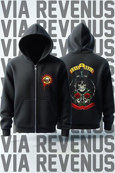 Vordevia طباعة Gun N Roses - سترة بغطاء للرأس بسحاب للجنسين