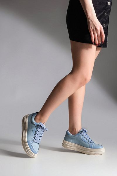 Marjin Women's Sneaker High Sole Lace-Up Sports Shoes Luteb Blue Denim