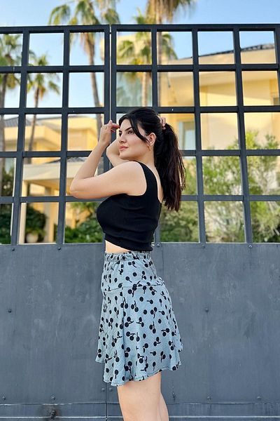 İpli Pantaloni scurți de fustă cu model de culoare albastră cu țesătură înfășurată