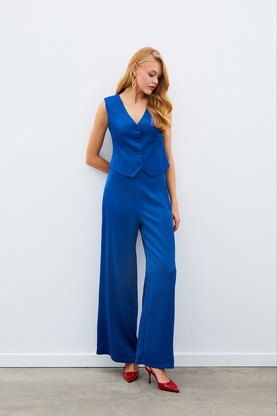 Sateen Indigo Loose Crepe Pants