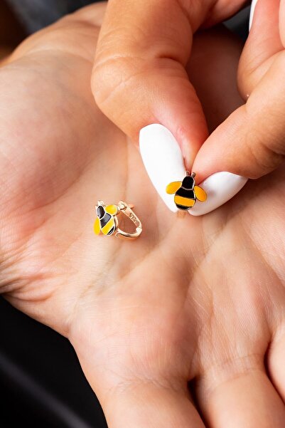 TEK TARZIM TAKI Arı Figürlü Gümüş Çocuk Küpesi Klipsli Model Mineli Gümüş Küpe (2 - 8 YAŞ)