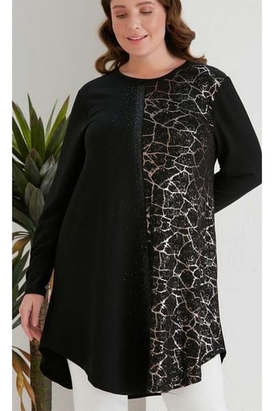 Te&Te Women's Plus Size Crystal Fabric Tunic with Pattern on the Front