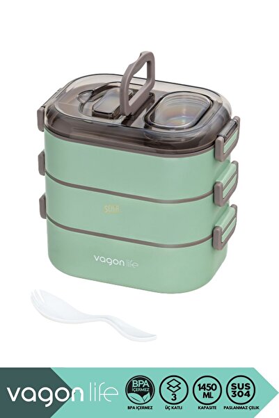Vagonlife Bento 1450ml Lunchbox Yeni Koleksiyon Üç Katlı 5 Bölmeli Çelik Sefe...