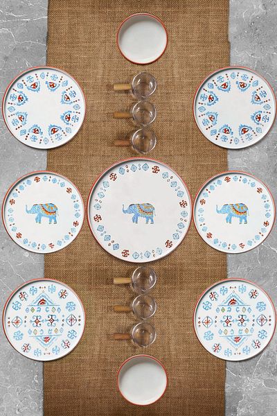 Kitchen Life 15 Pieces Elephant Stackable Breakfast Set for 6 People with Sauce Bowl and Elephant Breakfast Presentation Set