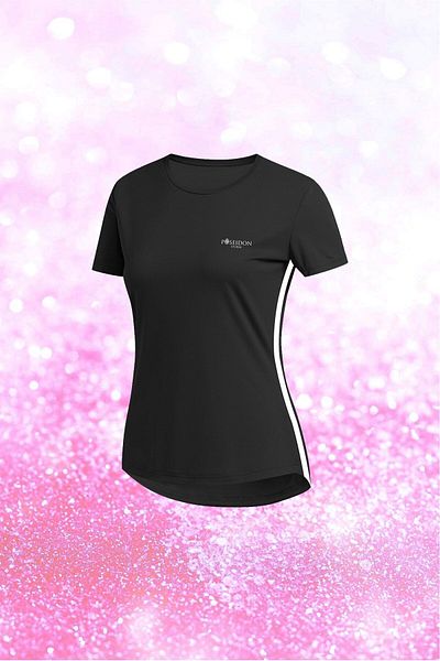 POSEIDON STORM Γυναικείο μαύρο ύφασμα Dri-fit μονόχρωμο κοντομάνικο μπλουζάκι Comfort S-3xl