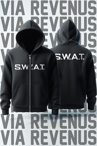 Vordevia سترة صوفية بغطاء للرأس بسحاب للجنسين مطبوعة من SWAT من الأمام والخلف