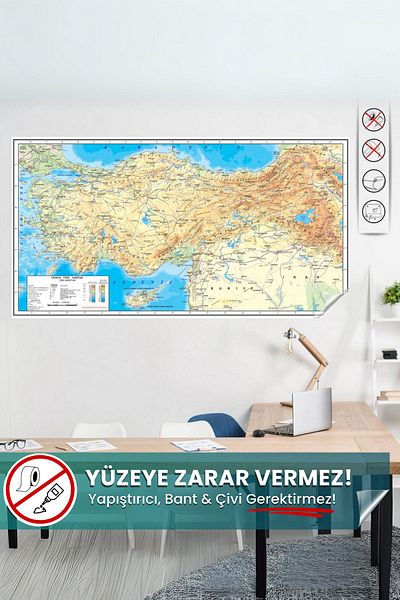 Pi Papers Turkey Physical Map, Magic Smart Paper That Does Not Hurt the Surface and Does Not Hold Adhesive, Map