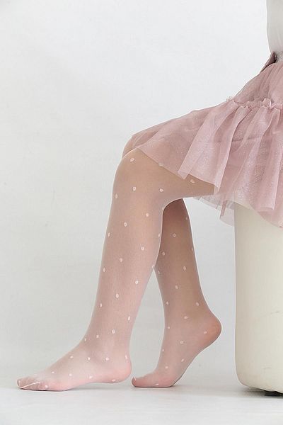 Daymod Girl's Pink 20 Denier Thin Polka Dot Pantyhose