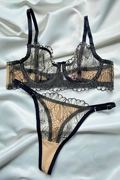 Moldina Γυναικείο Σετ Σουτιέν Μπεζ Μαύρο Underwire