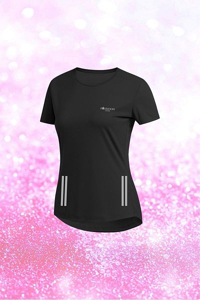 POSEIDON STORM Tricou negru pentru femei cu gât rotund fără imprimeu Dri-fit - S-3xl