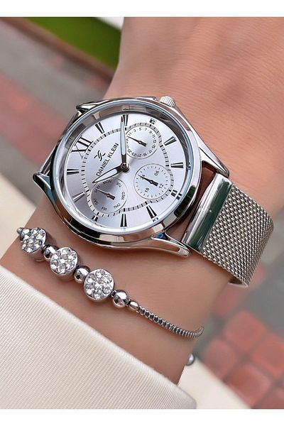 Daniel Klein Silver Color Waterproof Women's Wristwatch - With Bracelet Gift