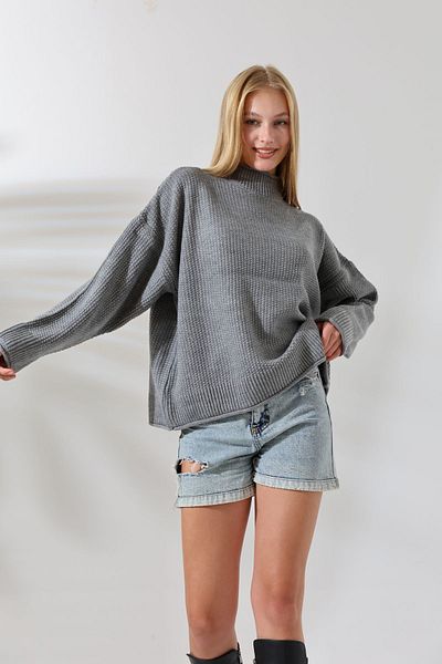 ALCHON Jumătate de gât țesut cu mânecă lungă Fusta din tricot de orez Pulover elegant de iarnă