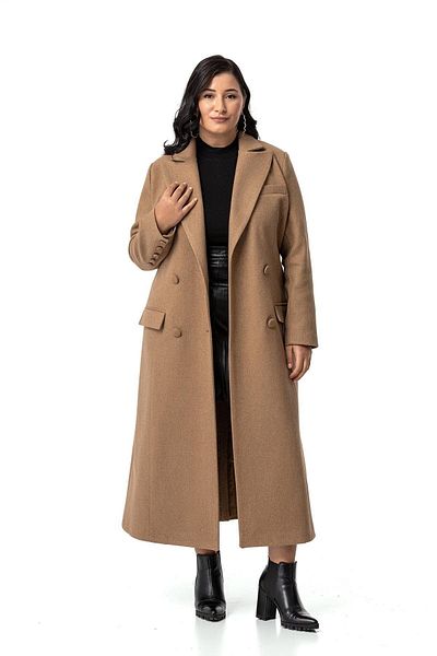 DISENTIS MODEST Long Mink Stamp Coat - Plus Size, Covered Button and Pocket