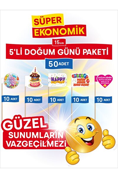Home 15 cm, 50 Adet - Doğum Günü Parti Konsepti Süper Ekonomik 10'ar Adet Bay...