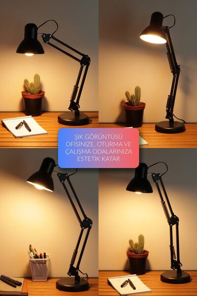 Telvesse Masa Lambası Akrobat Yaylı Metal 360° Açılı Ayarlanabilir Hareketli Çalışma Masası Lambası Siyah