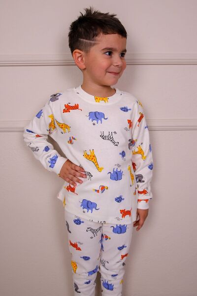 Beniizle %100 Pamuk Hayvanlar Desenli Unisex Pijama Takım