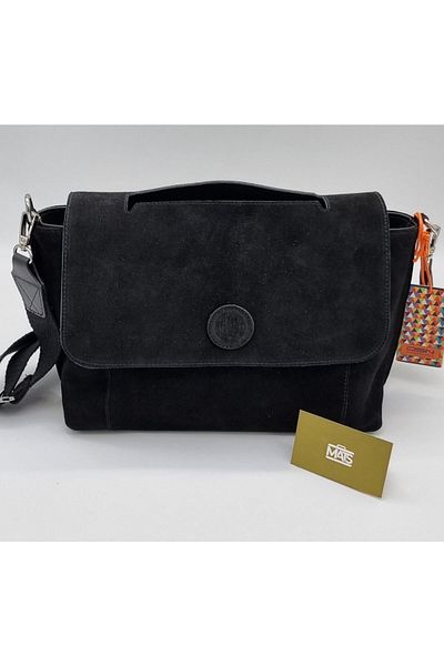 DSN Suede Genuine Leather & Faux Leather Shoulder Bag Black