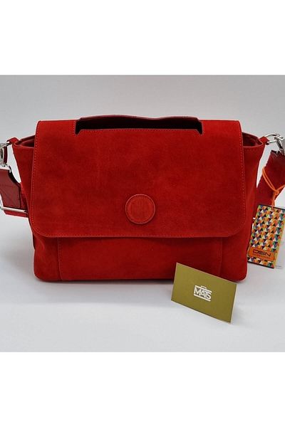 DSN Suede Genuine Leather & Faux Leather Shoulder Bag Red