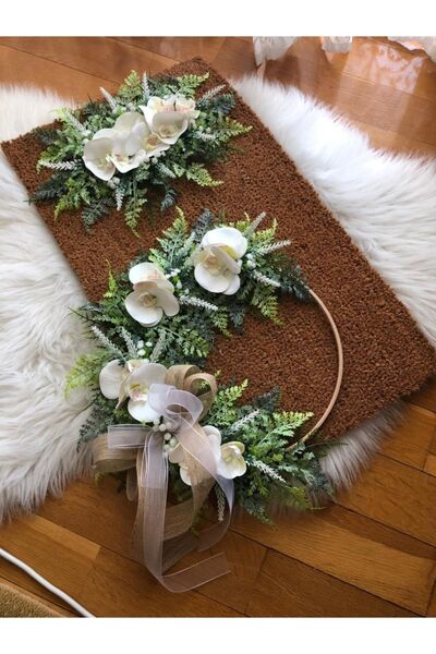 Pusula Hijyen 45 x 45 Kapı Süsü Ve Paspas Takımı Hasır Yeşil Süs