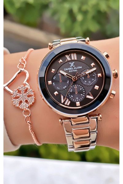 Daniel Klein Rose Brand Silver Women's Wristwatch and Bracelet Gift