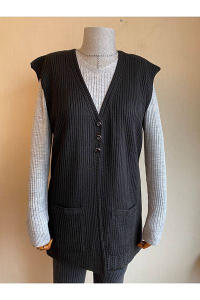 TEK Single Knitwear Mother's Vest - Mercerized Hair Braid, Black