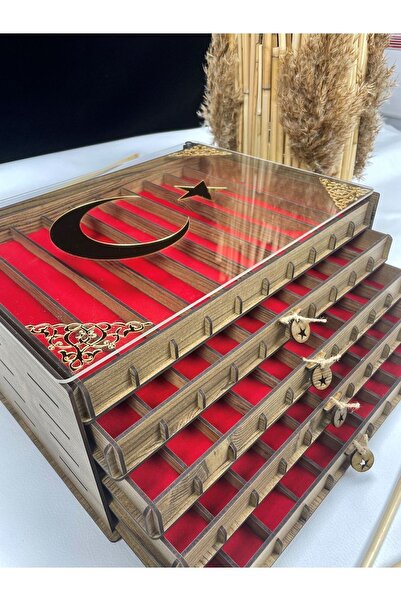 Yaman Hediyelik Kişiye Özel Cam Kapaklı Ahşap Tesbih Koleksiyon Kutusu Tespih Kutusu (50 TESBİHLİK)