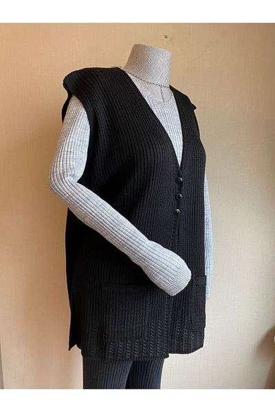 TEK Single Knitwear Mother's Vest - Mercerized Hair Braid, Black