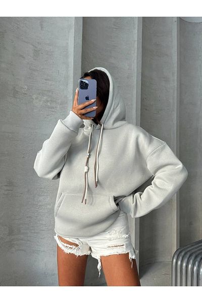 İLKCET MODA Γυναικείο φούτερ Oversize με λεπτομέρεια δαντέλας