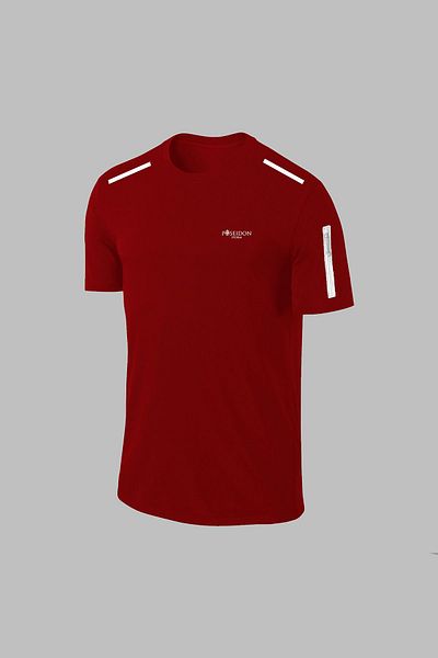 POSEIDON STORM Țesătură Dri-Fit Burgundy pentru bărbați - Tricou confortabil cu mânecă scurtă pentru drumeții și alergare (4XL-10XL)