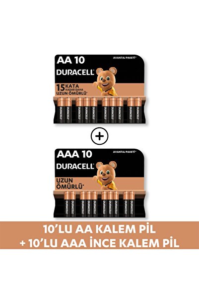 Duracell Alkalin Aaa 10'lu Paket + Alkalin Aa 10'lu Paket Piller