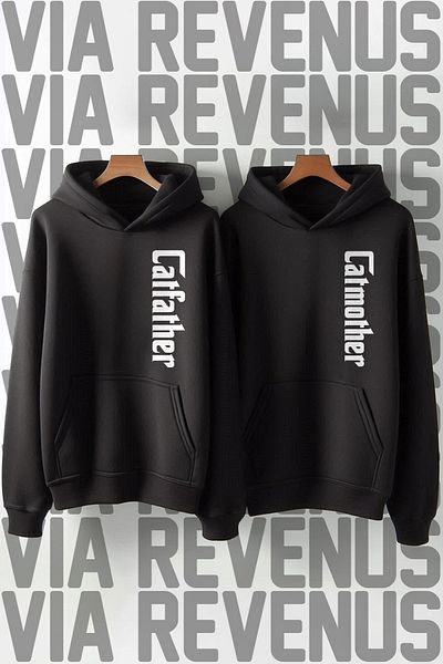 Vordevia Catfather Catmother Printed Oversize Sweatshirt - Lover Combination