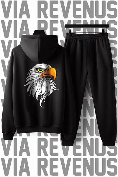 Vordevia Unisex Eagle Printed Soft Fit Hooded Tracksuit Set