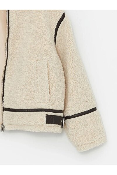 LC Waikiki LCW Vision Ekru Kadın Ceket Yaka Düz Pelüş Mont