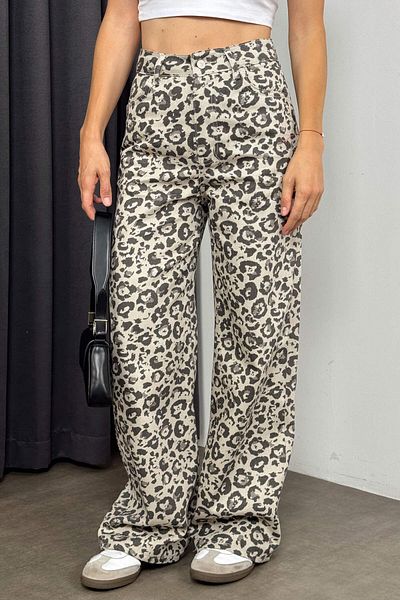 Sue Store Τζιν Palazzo σε γκρι μαύρο σχέδιο με λεοπάρ