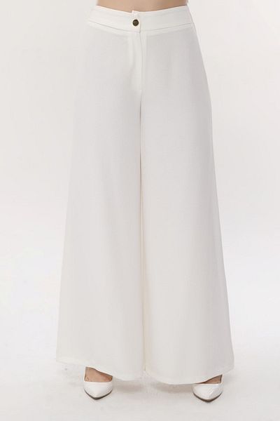 sehatex White Women's Trousers Crepe Fabric Elastic Waist Comfortable Cut