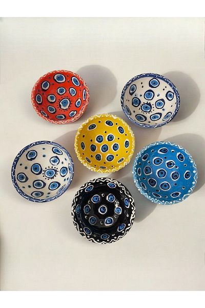 Artistic Quality Evil Eye Bead Embroidered Ceramic Sauce Bowl - Snack Bowl and Breakfast Bowl