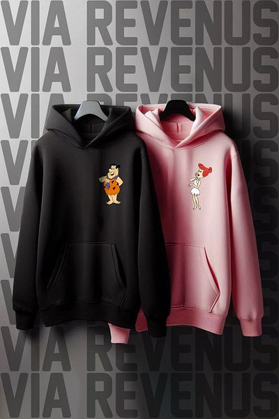Vordevia Fred Wilma Oversize Lover Combination Sweatshirt - Flintstone Printed