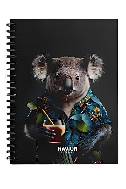 RAVİON DESİGN دفتر ملاحظات فاخر ذو غطاء صلب بتصميم كوالا مكون من 96 ورقة مقاس 17x24