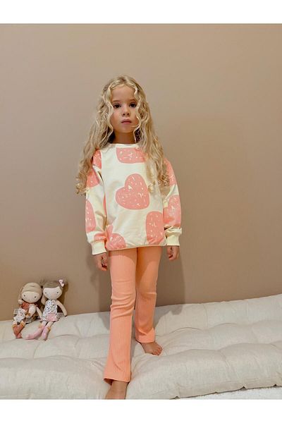 YİGİT BUTİK Yigit Boutique - Heart Printed Girl's Spanish Leg Tights Set