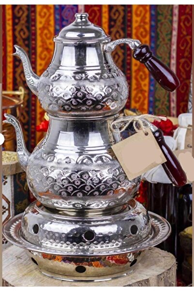 uygunglobal إبريق الشاي الأبيض المطرز بالنحاس بدون موقد