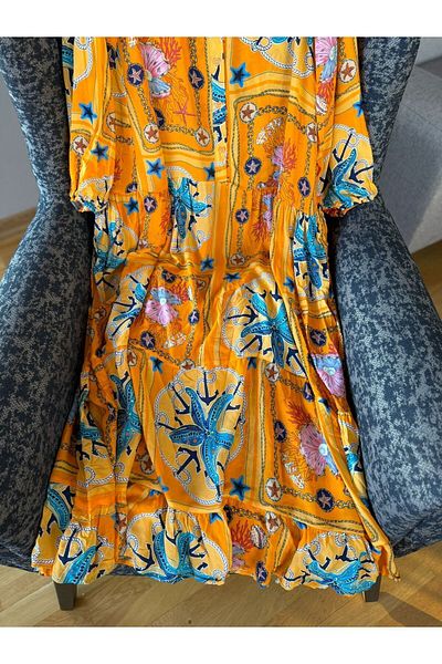 Natavanbutık Orange Patterned Long Cotton Summer Dress - Jalabiya