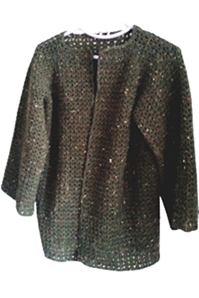 eL&Ma Design El Örgüsü Etnik Otantik Haki Yeşil Kırçıllı Altıgen Hırka