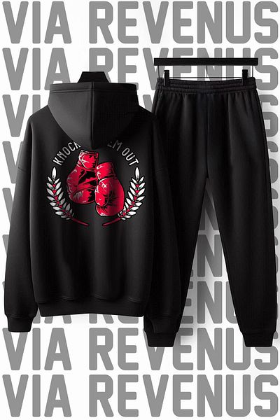 Vordevia Knocked Them Out Printed Unisex Wide Fit Soft Fabric Hooded Tracksuit Set