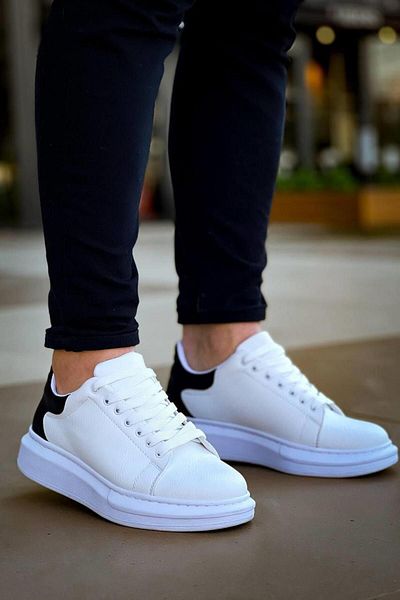 MELAMS FRANKFURT High Sole Lace-Up Men's Sneakers WHITE/BLACK - KBC
